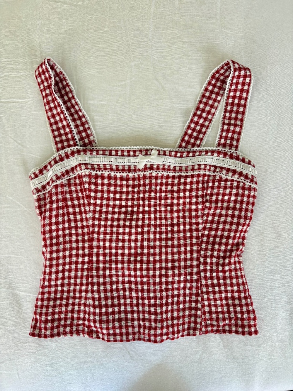 Reformation Red and White Gingham Crop Tank